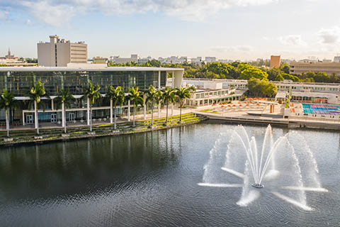 An aerial view of Lake Osceola on the University of Miami Coral Gables campus.