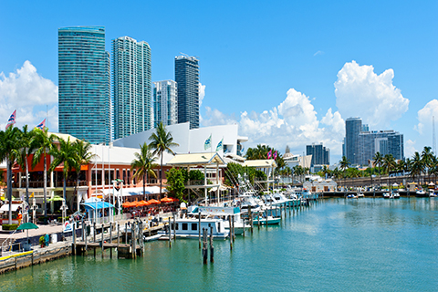 A stock photo of Bayside Marketplace in Miami, Florida.