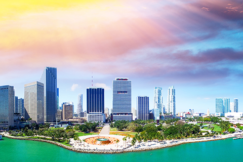 An almost heavenly light casts a warmth on the Miami skyline. 